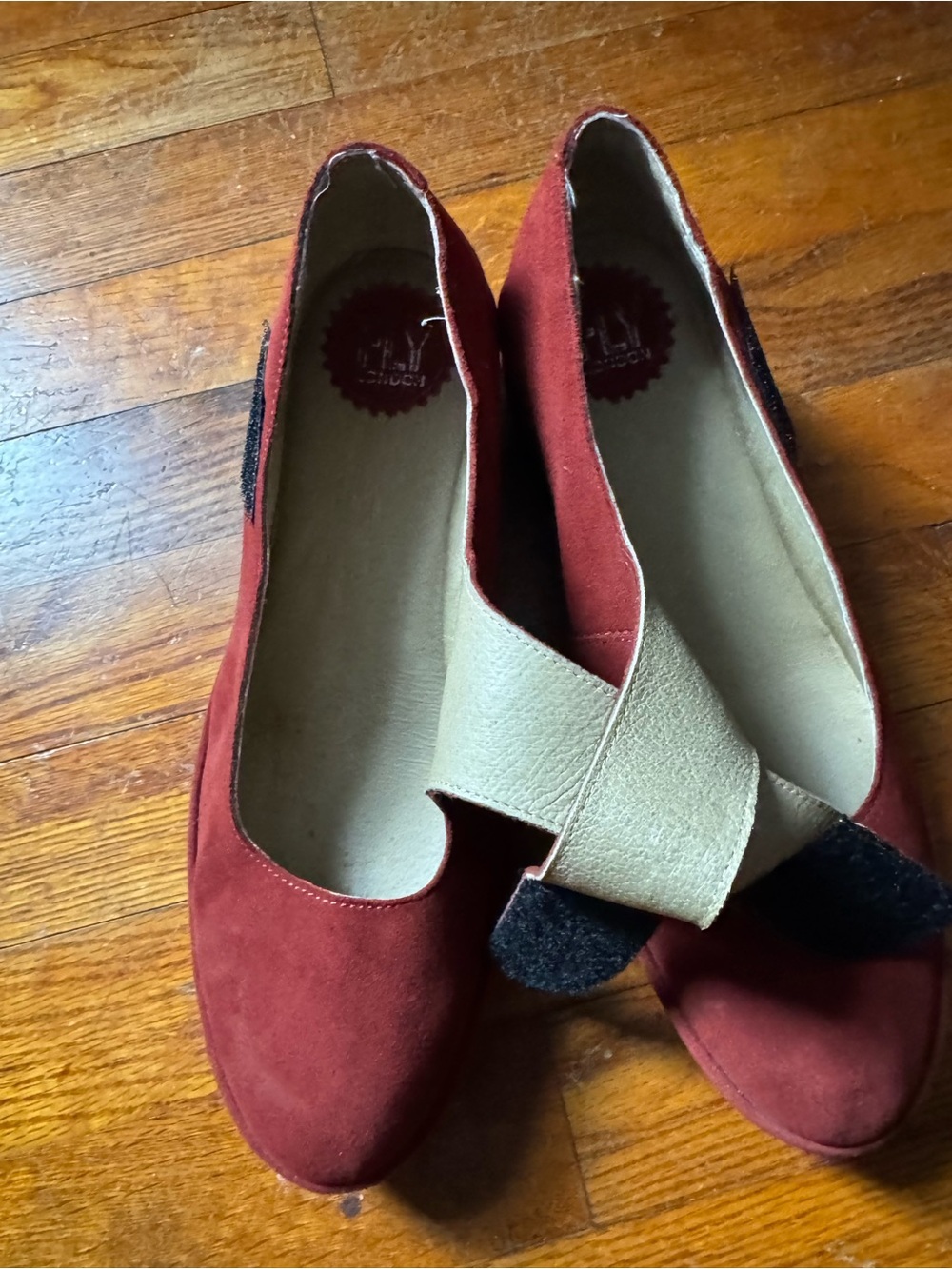 Fly London Red Suede Wedge Mary Jane Shoes - Picture 4 of 9